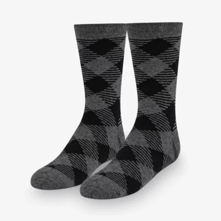 Mod and Tone - A pair of grey and black argyle socks on a white background.